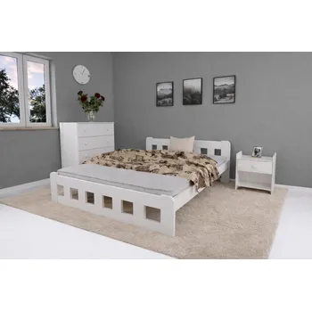 Postel Zvýšená postel z masivu borovice Nika 140x200 cm bílá + rošt ZDARMA