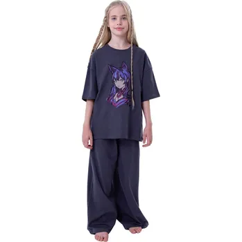 Dívčí pyžamo Dívčí pyžamo Neko - krátký rukáv, dlouhé kalhoty - šedá | Winkiki Kids Wear Velikost: 146