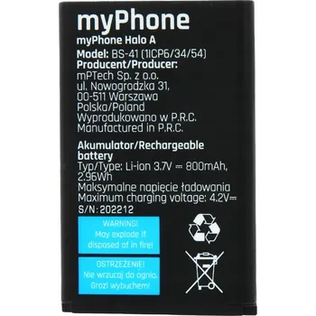 Baterie pro mobilní telefon Baterie myPhone BS-41 800 mAh Li-Ion pro myPhone Halo A / A + (CZE004347 BS-41 BAT MYPHONE HALO A / A + 800mAh)