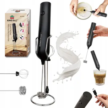 Šlehač mléka Napěňovač mléka USB-C, 3 rychlosti, 2 nástavce, stojánek, Akumulátor KINGHoff