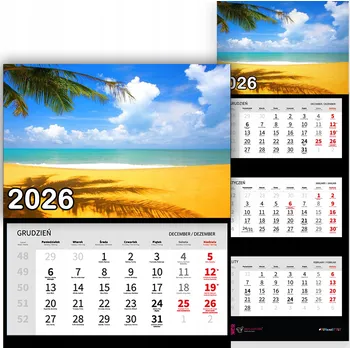 Kalendář Trojdílný kalendář na rok 2026 Złoty piasek przy oceanie Premium | Vzory