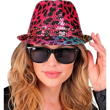 Klobouk Flitrový klobouk fedora Neonová Panterka, Karneval