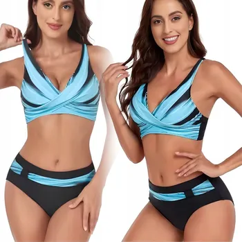 Dámské plavky DVOUDÍLNÉ PLAVKY BIKINI S VYSOKÝM PASEM, ZEŠTÍHLUJÍCÍ, PLUS SIZE M