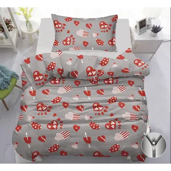 Povlečení Bavlněné povlečení srdíčka se šípem 140 x 200, 70 x 90, cm zipový uzávěr