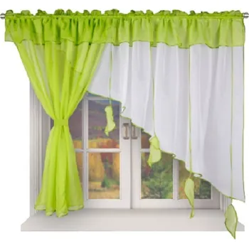 Záclona BytoTex Hotová kusová záclona Listy zelená 370x150 cm