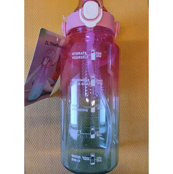 Láhev Lahev Na Pití na vodu 2L s vložkou na ovoce a motivační stupnicí, růžovo-zelený