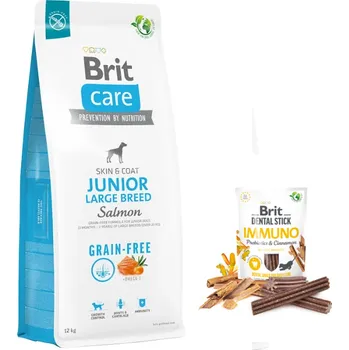 Volný čas Brit Care Grain-free Junior Large Breed Salmon & Potato 12 kg + BRIT CARE Dog Dental Stick Immuno with Probiotics & Cinnamon 7szt (251g)