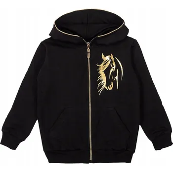 Dívčí mikina Dívčí rozepínací mikina s kapucí zlatý kůň černá Tup Tup, vel. 164