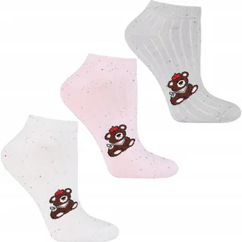 Dámské ponožky 3x Dámské krátké 3/4 Ponožky s medvídkem, barevné, Ponožky MORAJ 35-38