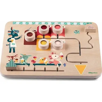 Dřevěná hračka LILLIPUTIENS Dřevěná senzorická tabule - labyrint Zmrzlinárna 18 m+