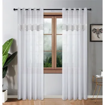 Uchycení záclony a závěsu BytoTex Dekorační voálová záclona s kroužky Nani bílá se zirkony 145x250 cm