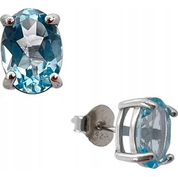 Náušnice Jemné dámské STŘÍBRNÉ NÁUŠNICE kulaté s modrým topazem, puzetky, stříbro 925