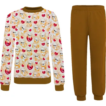 DÍVČÍ TEPLÉ PYŽAMO HRUBÁ BAVLNA 100% S MEDVÍDKEM, DLOUHÝ RUKÁV, POLSKO 146