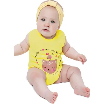 Kojenecký body Winkiki Kids Wear Dívčí body bez rukávů Cat - žlutá Velikost: 68
