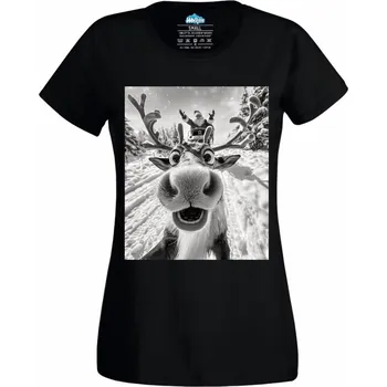 Dámské tričko Dámské tričko Selfie Soba a Santy ve Sněhové Vánici (Velikost: M, Barva: Černá)