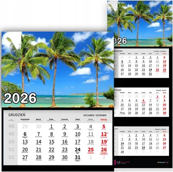 Kalendář Trojdílný kalendář na rok 2026 Palmy przy plaży Premium | mnoho vzorů