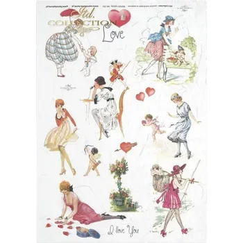 Umělecký papír Rýžový papír A4 pro tvoření ITD - Love, láska, amor, srdíčka - R0293
