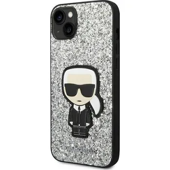 Pouzdro na mobilní telefon Zadní Kryt Karl Lagerfeld pro Apple iPhone 14 Glitter Flakes Ikonik stříbrný