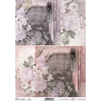 Umělecký papír Rýžový papír na decoupage ITD - Stůl, klícka, květiny, 2 motivy - R0764