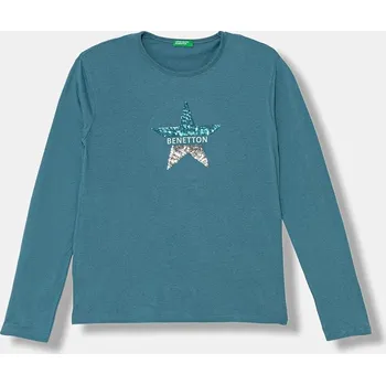 Dětské bavlněné tričko s dlouhým rukávem United Colors of Benetton 3ATNC10RG.G.Seasonal tyrkysová 67X, vel. 140