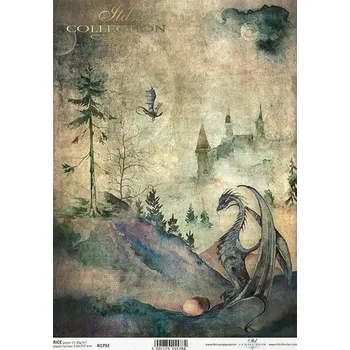 Výtvárné potřeby Rýžový papír na decoupage ITD - Fantasy, drak, hnědé - R1792