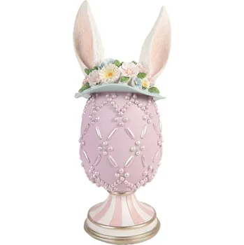 Fialkové vajíčko na podstavci s oušky a květy - Ø 13*30 cm