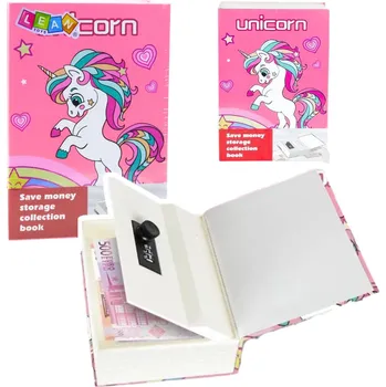 Výuková hračka Mamido Kniha trezor na peníze s kódem Jednorožec růžová