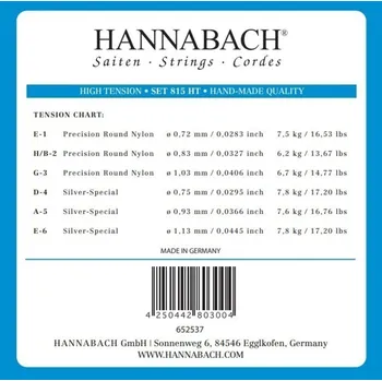Struna pro kytaru a smyčcový nástroj Hannabach Struny pro klasickou kytaru série 815 High tension Silver special3-tá Diskant 8158HT 5823