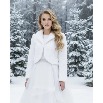 Dámský kožich Svatební plyšový kabátek - bílý: BS-06 Vybraná velikost: 40
