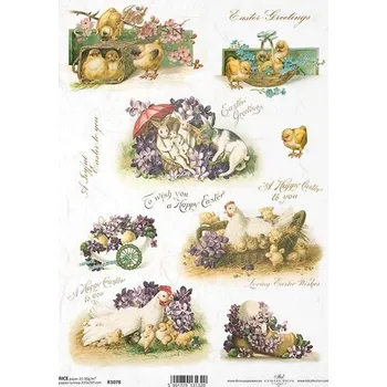 Umělecký papír Rýžový papír na decoupage ITD - Slepice, kuřátka, králíci, jaro - R1078