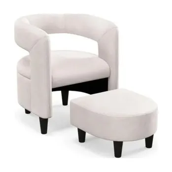 Křeslo Akcentové křeslo JV11283BE s podnožkou, béžové - B COSTWAY