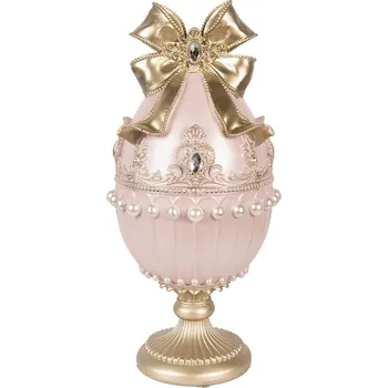 Růžovo-zlatá dekorace figurka zdobené vajíčko s mašlí - Ø 15*31 cm