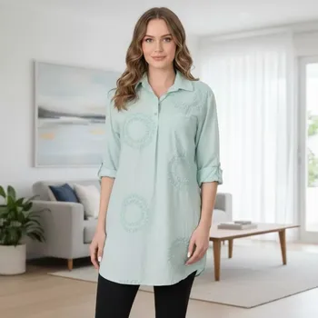 Dámská košile Dámská dlouhá zelenkavá košile ze 100% bavlny P1628