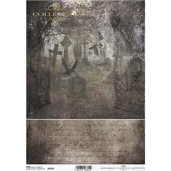 Umělecký papír Rýžový papír na decoupage ITD - Tajemno, hroby, kříže - R1928