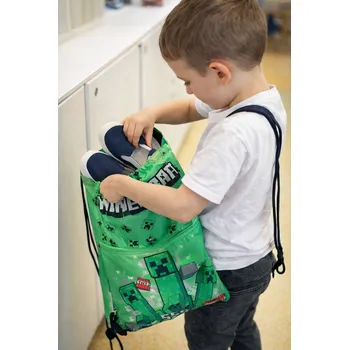 Školní sáček Jacob company Pytlík na obuv s kapsou na zip MINECRAFT 45x34 zelený