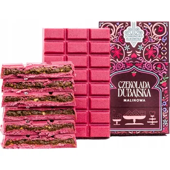 Čokoláda Čokoláda dubajská bílá malinová pistácie Schronisko Bukowina Callebaut