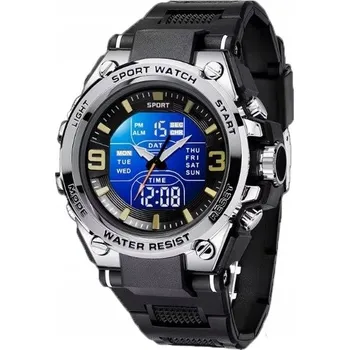 Hodinky STYLOVÉ ČERNÉ DIGITÁLNÍ HODINKY S MNOHA FUNKCEMI A ELEGANTNÍM GUMOVÝM PÁSKEM