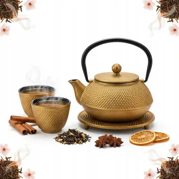 Konvice na čaj KONVICE ZÁZVOR NA VAŘENÍ LITINOVÁ 0,8 L SADA NA ČAJ 2 ŠÁLKY PODLOŽKA