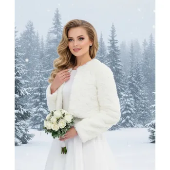 Dámský kožich Zimní svatební kožíšek - ecru: BS-08 Vybraná velikost: 40