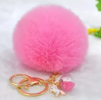 MyFluffie Chlupatá klíčenka PomPom Jednorožec s krystalky růžová