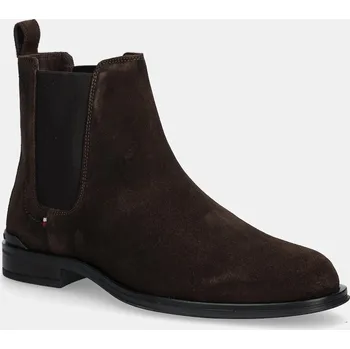 Dámská zimní obuv Semišové kotníkové boty Tommy Hilfiger CORPORATE HILFIGER SDE CHELSEA FM0FM05580 hnědá 89X, EUR 41