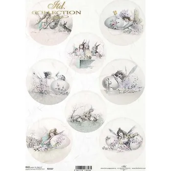 Umělecký papír Rýžový papír na decoupage ITD - Víly, vejce, zajíci, kuřata - R2167