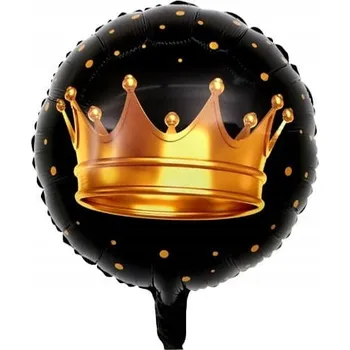 Balónek Fóliový BALÓNEK kulatý černý s potiskem korunky