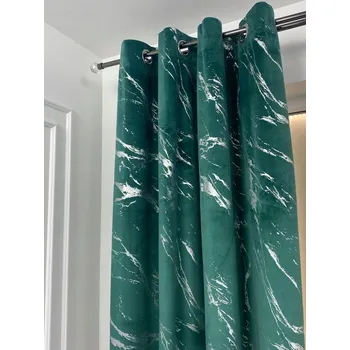 Obraz Závěs sametový 250x140 Mramor stříbrný ZELENÝ s kroužky