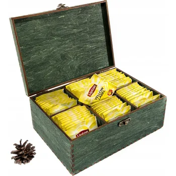 Obraz Dřevěná čajová krabička Dobrze Wycięte zelená se 6 přihrádkami