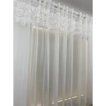 Obraz Záclona roletka ze šifonu ROSES, vyšívané růže, 160x70 cm, na pásce PRÉMIUM