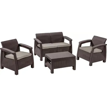 Zahradní sestava Zahradní nábytek Keter Corfu set dvousedačka + dvě křesla + stůl hnědý
