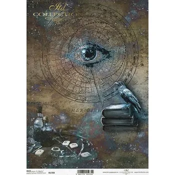 Umělecký papír Rýžový papír na decoupage ITD - Fantasy, havran, alchymie, oko - R1708