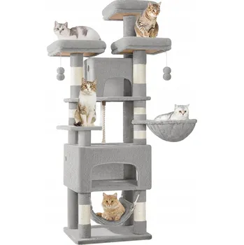 Škrabadlo Pro Kočky Šplhací Věž Výška 176 cm, Šedá Houpací Síť