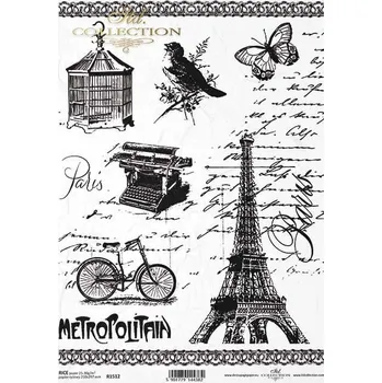 Umělecký papír Rýžový papír na decoupage ITD - Paris, metropolitain,písmo, klícka - R1512